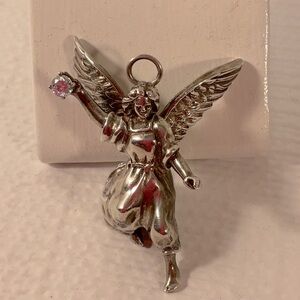 RARE Hand Crafted Sterling Silver Angel Pendant Necklace with CZ EUC